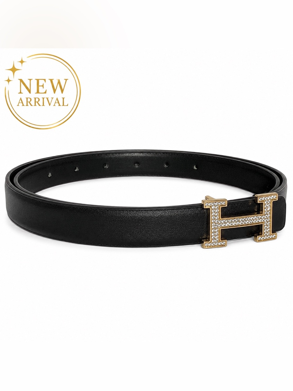 ✨ Women’s Black Leather Crystal Buckle Belt ✨